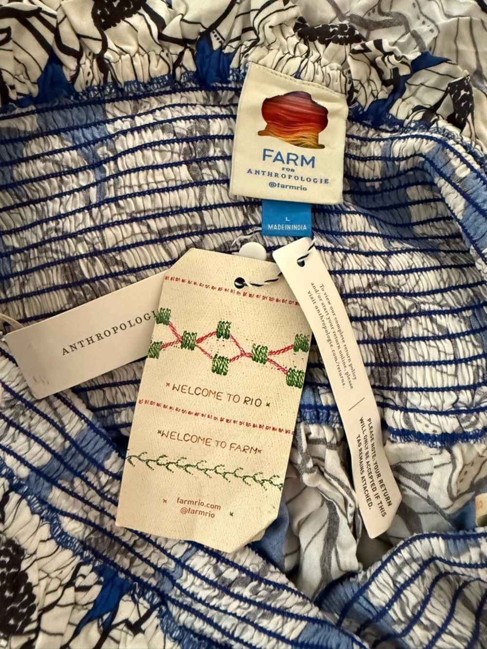 Farm Rio x‎ Anthropologie Strapless Smocked Ruffle Mini Dress Large - Picture 7 of 9